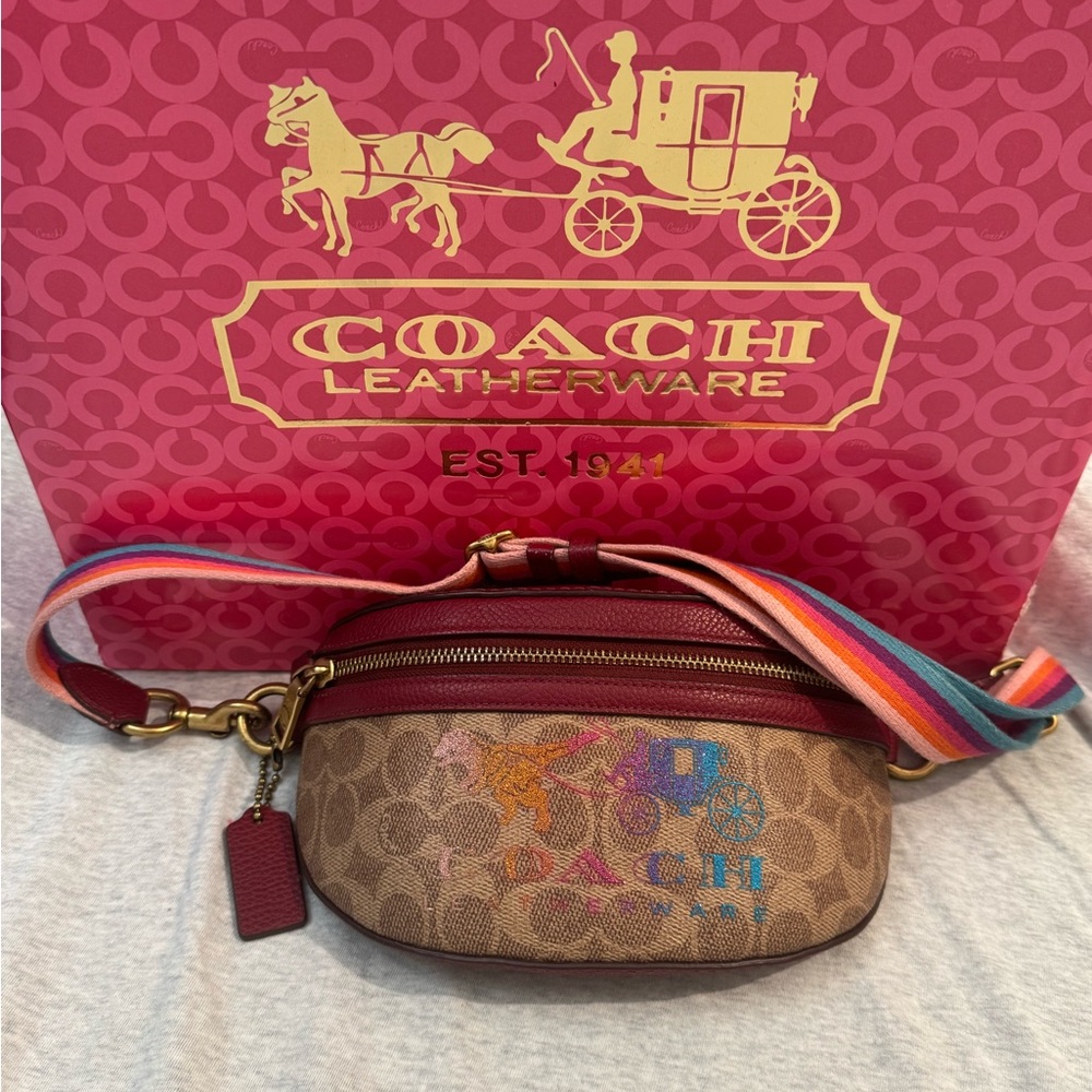 Coach REXY 🦖 rainbow carriage and Tan sling bag with rainbow 🌈 Strap